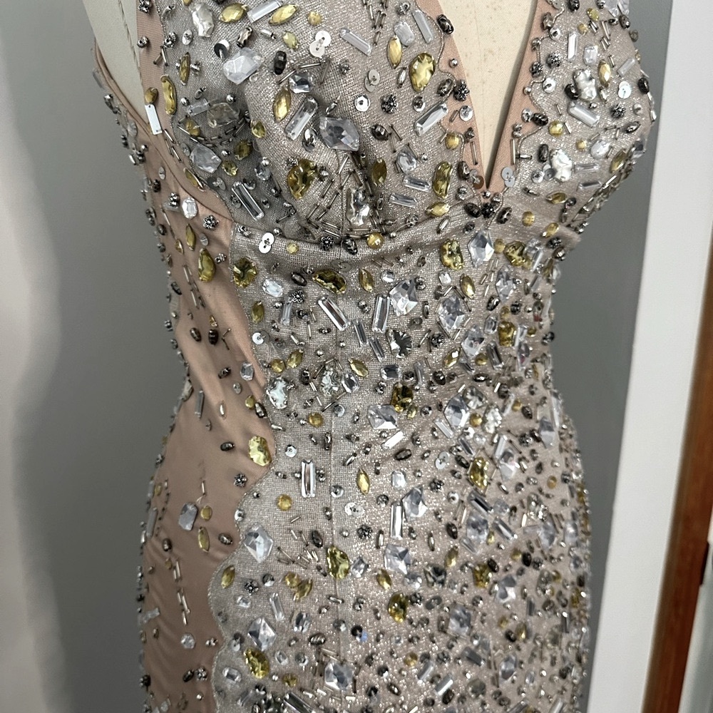 MANDALAY Vintage Y2K Jewel Encrusted Cocktail Midi Dress S/M